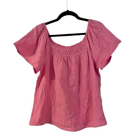Time and Tru pink smocked neck flutter sleeve top small - Picture 1 of 7